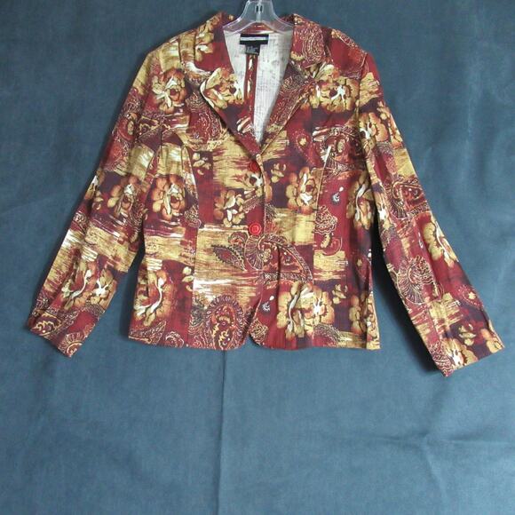 Requirements Blazer Womens XL Brown Floral Jacket Hipster Retro Artistic Teacher - Picture 1 of 5